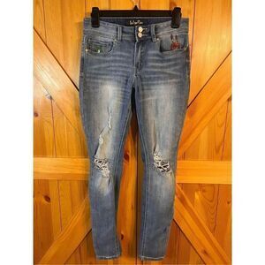 Indigo Rein juniors Jeans Blue Size 7 Skinny Denim Distressed Art (1968)